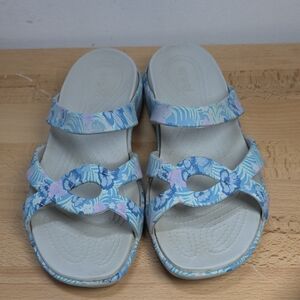 CROCS Blue and Pink Floral Sandals 10W